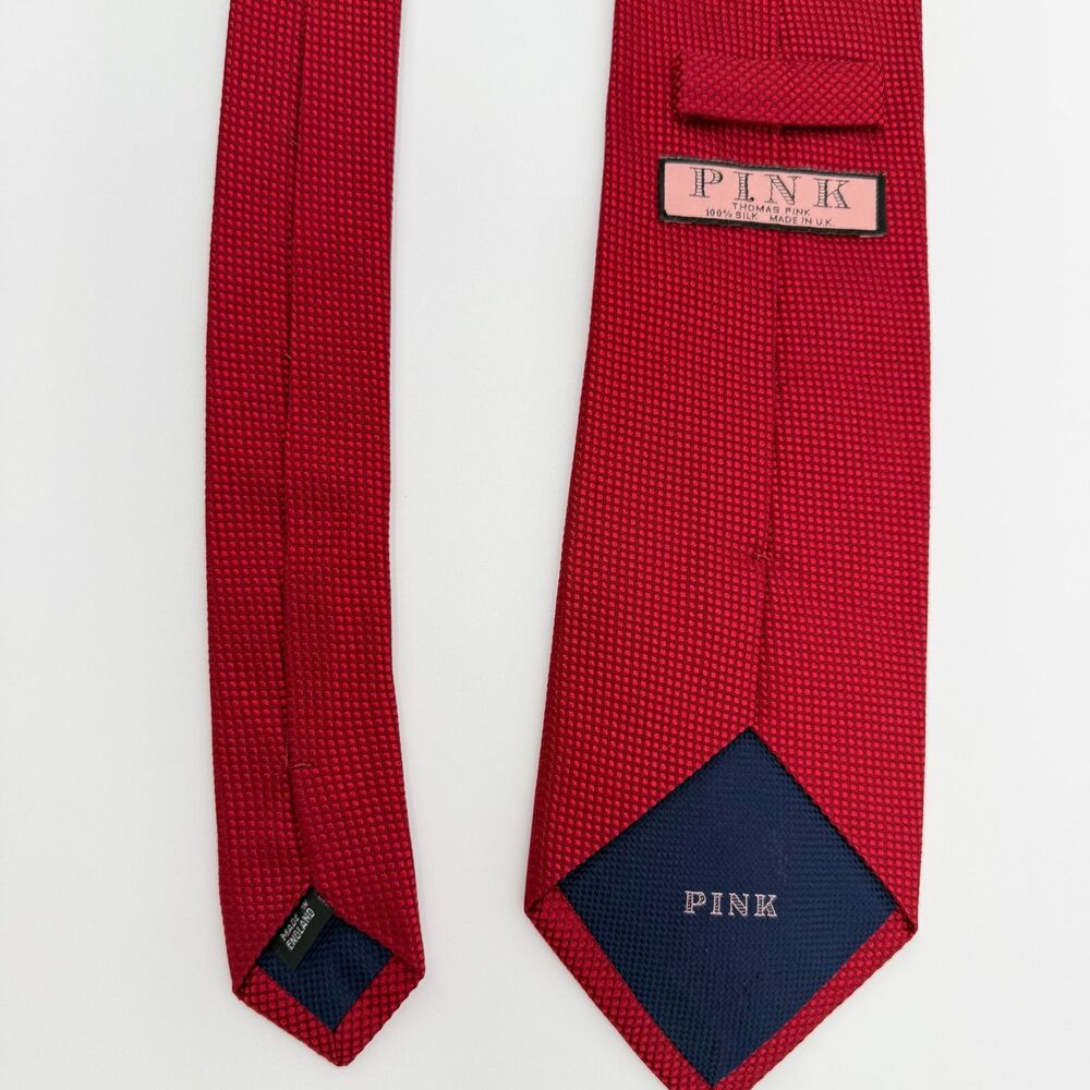 Thomas Pink London Men's Silk Tie - Crimson Red Micro-Weave Textured